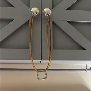 Gold Beaded Necklace with Silver Square Pendant